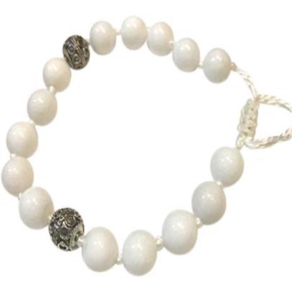 NWT Nina Nguyen Sterling Silver and White Jade Lotus Bracelet